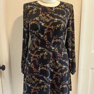 LOFT Black Long-Sleeve Floral Fit & Flare Dress